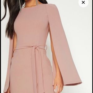 dusty pink cape style wrap midi dress